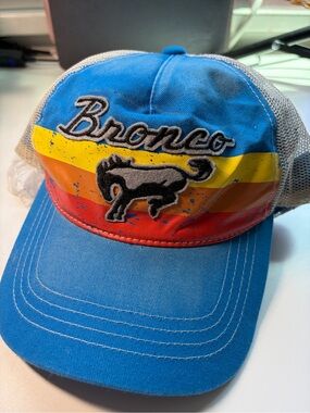 Ford Bronco Embroidered Trucker Cap Blue Stripe Accent Horse Truck Snap Back B1